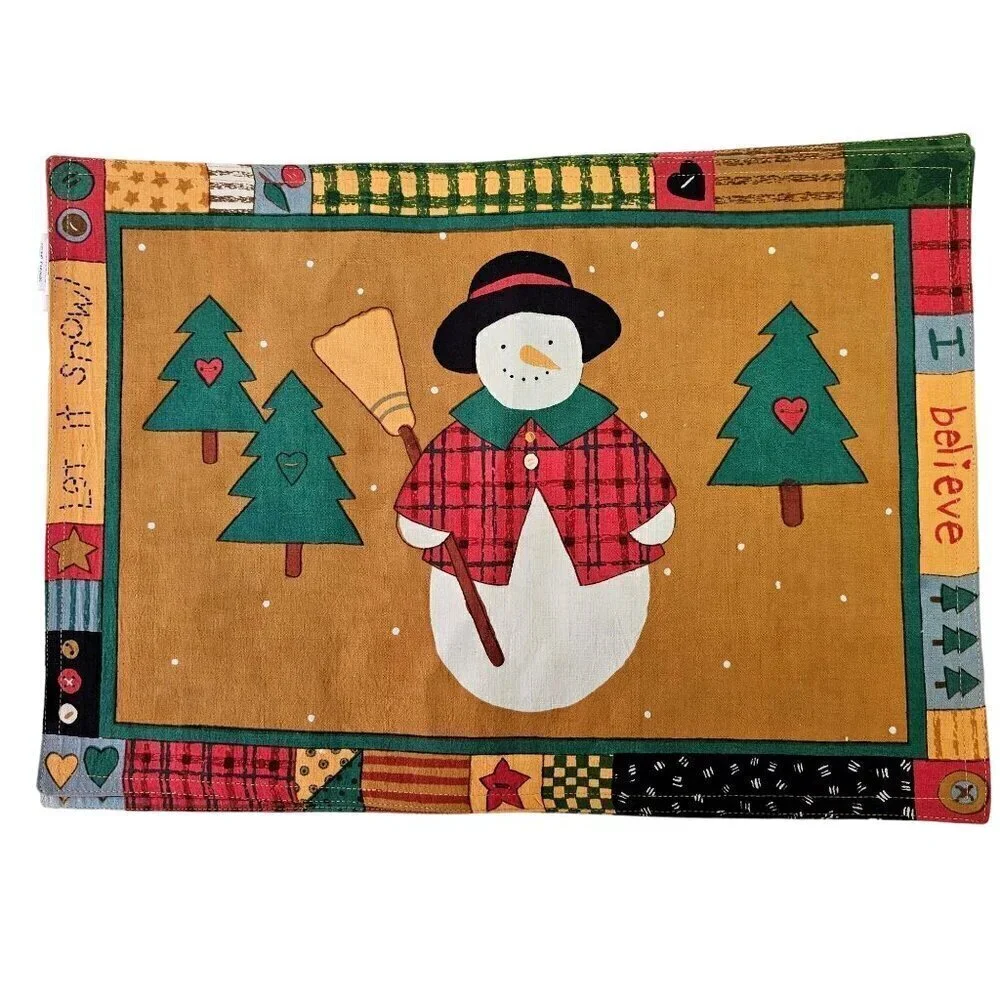 International Silver Co Christmas Placemats Hand Screened 100% Cotton Set 4 NEW